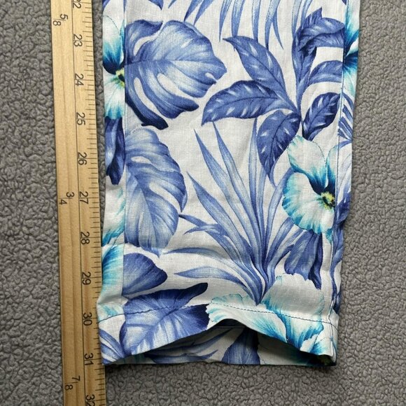 Tommy Bahama Pants Womens Small Blue Floral Linen Pull On Lounge Beach Resort - Picture 13 of 14
